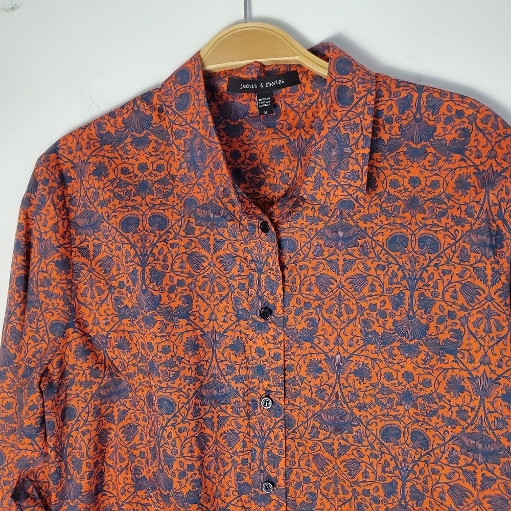 Judith & Charles Cotton Orange and Blue Long Sleeve Button Down Shirt - Picture 4 of 12